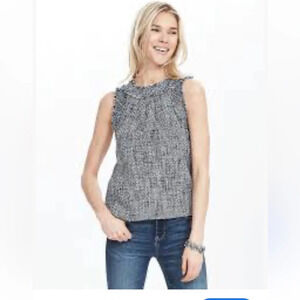 Banana Republic Tweed sleeveless top Navy  blue & white Boho academia size small